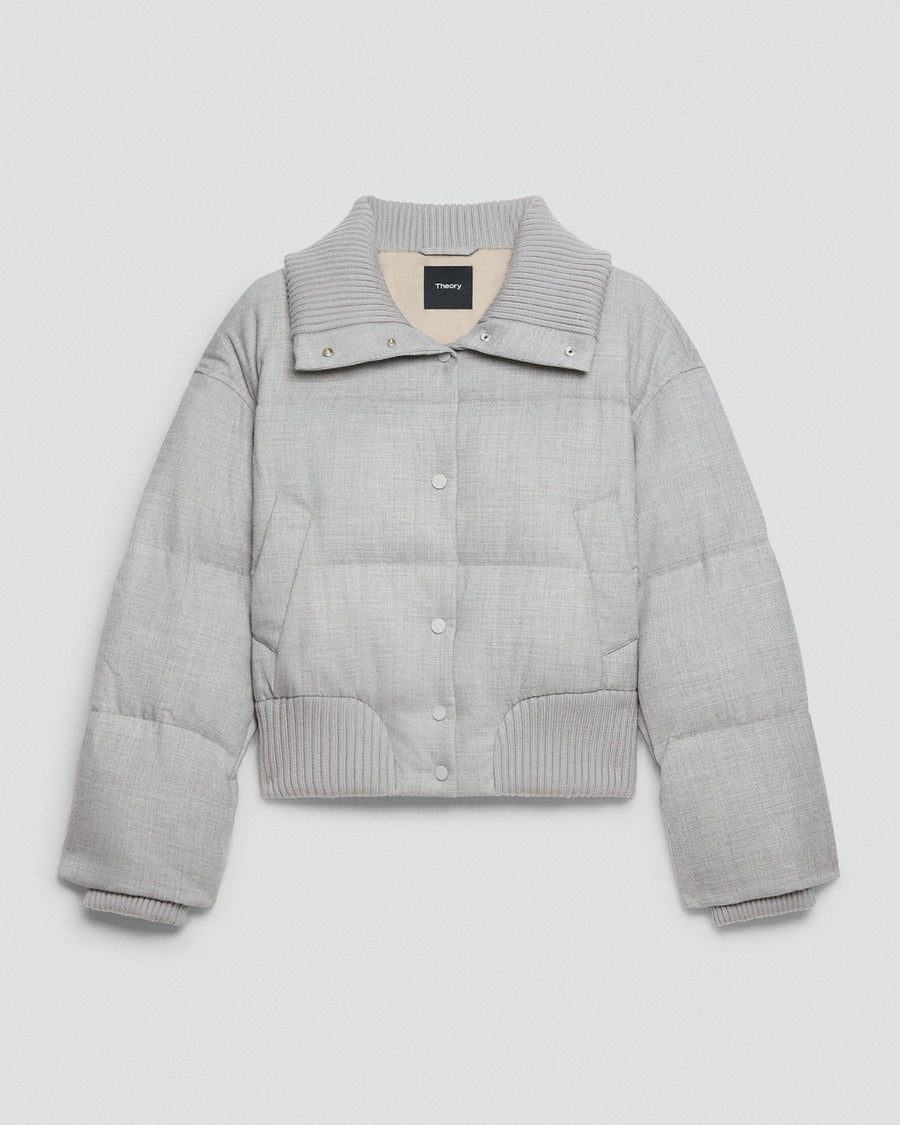 Collared Puffer Jacket in Stretch Flannel