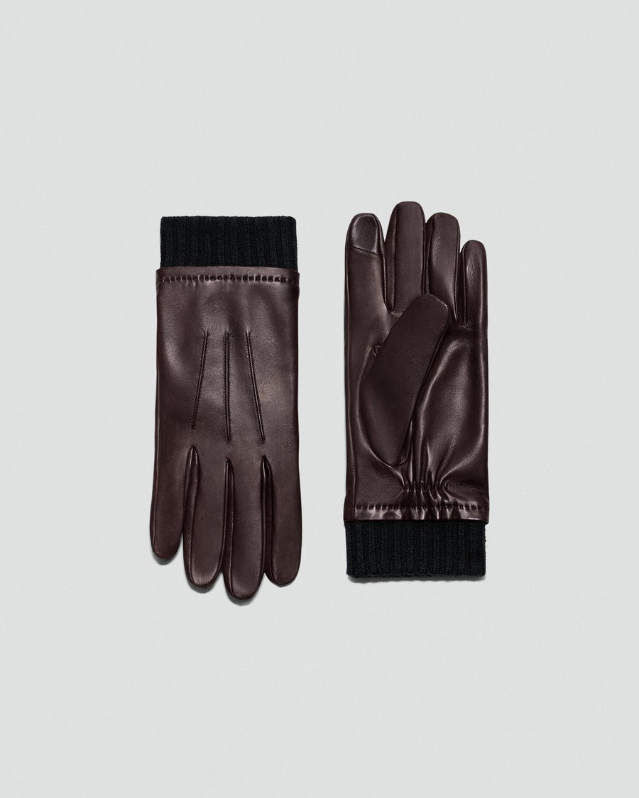 Ribbed Cuff Tech Gloves in Leather
