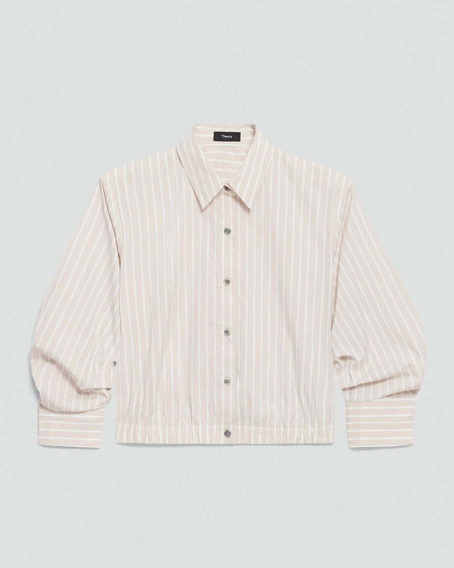 Cropped Shirt in Striped Cotton-Blend