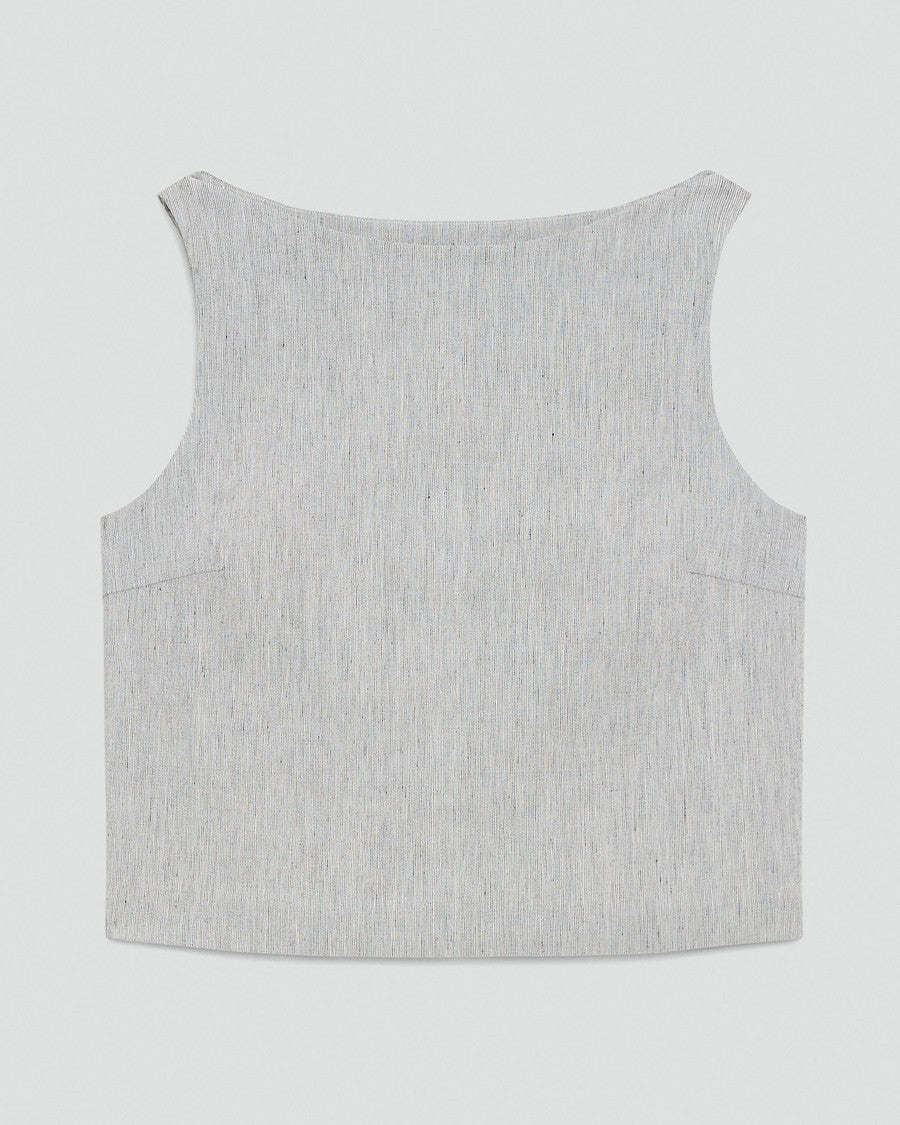 Sleeveless Boatneck Top in Textured Linen