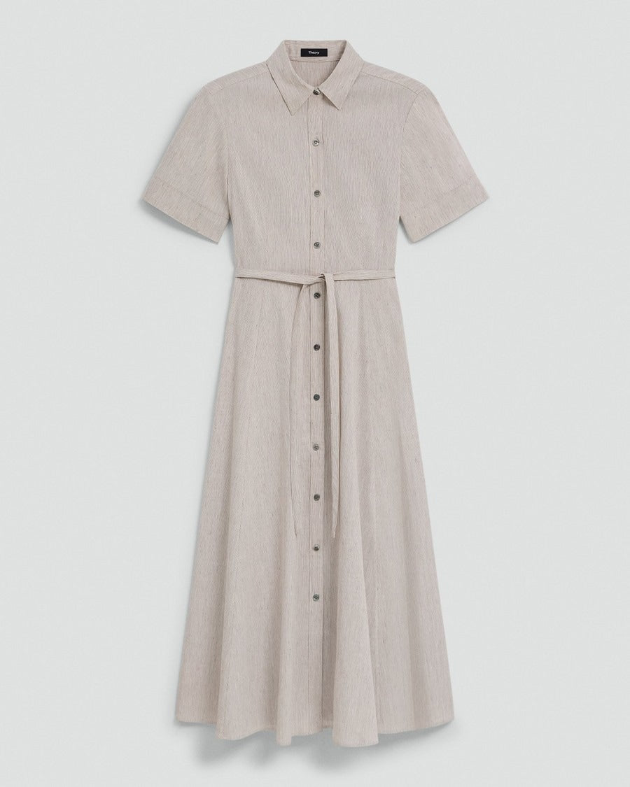 Belted Shirt Dress in Textured Linen