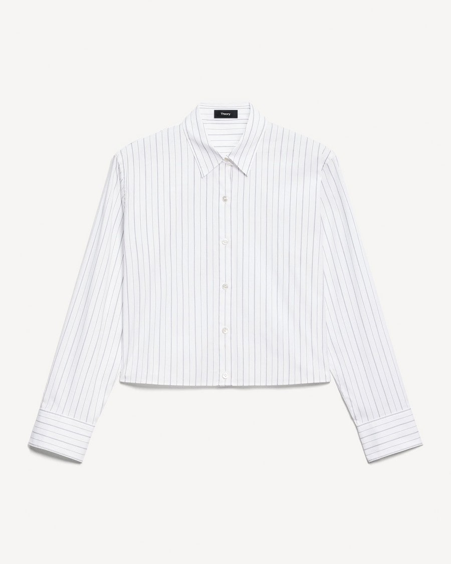 Cropped Tab Shirt in Striped Poplin