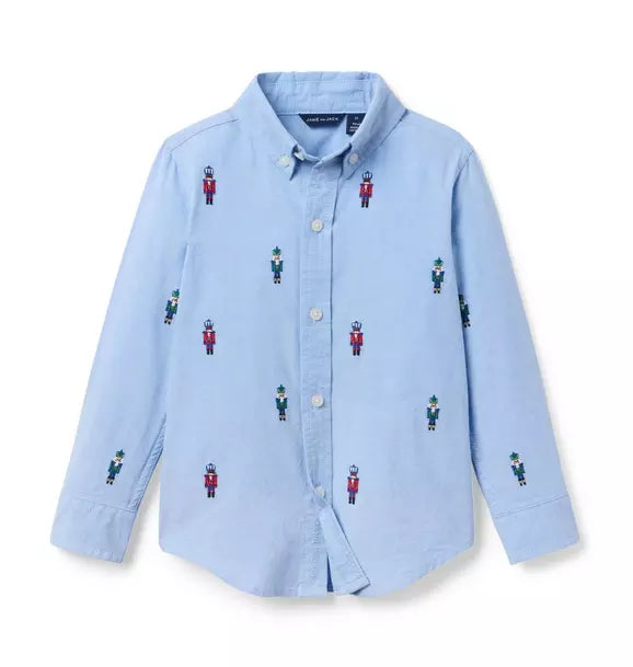 Embroidered Nutcracker Oxford Shirt - Ocean Air Heather