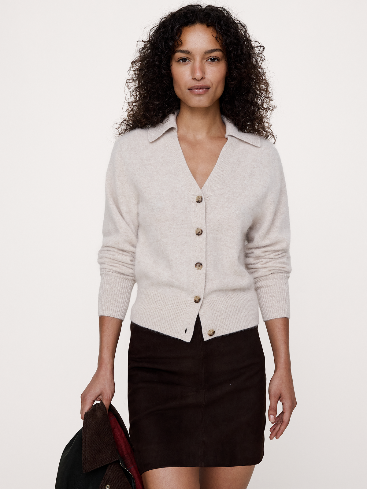 Brushed Wool-Cashmere Cardigan - Heather Sand Beige