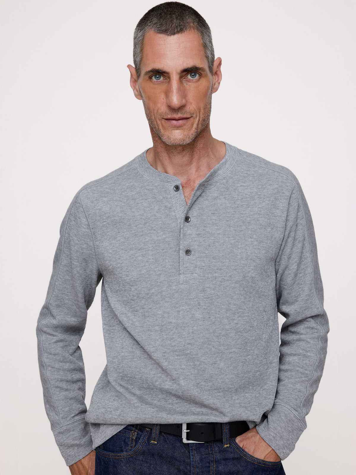 Slub Double-Knit Henley T-Shirt - Heather Gray