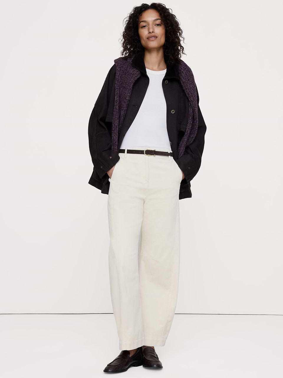 High-Rise Corduroy Barrel Pant - Alabaster Off-White