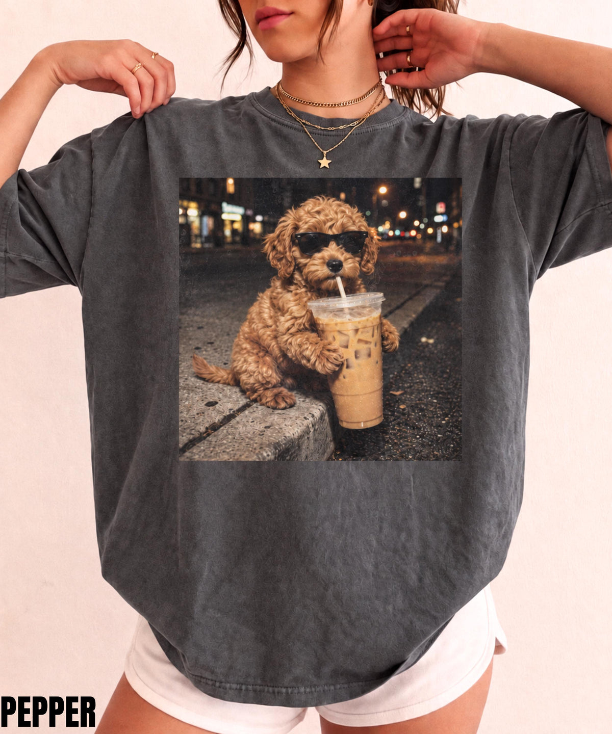 Pepper Goldendoodle Puppy Iced Coffee T-Shirt