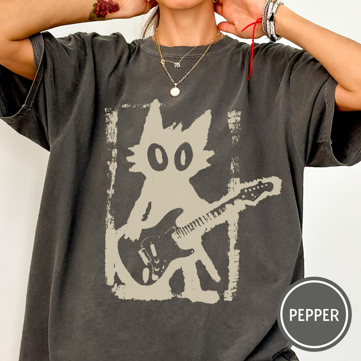 Rock Star Cat Shirt, Vintage Kitten Y2K TShirt, Rock and Roll Cat Shirt, Electric Guitar Kitty Tee, Cat Grunge Punk Music Lover Gift for Him