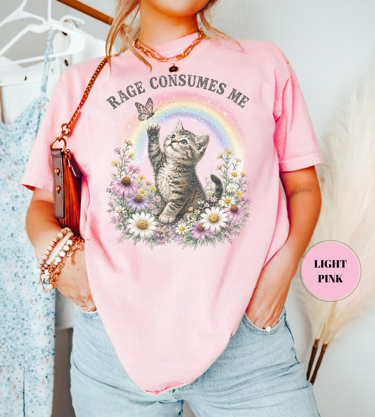 Vintage Rage Consumes Me T-Shirt, Funny Cat Comfort Colors Tee, Ironic Meme Tshirt, Floral Kitten Rainbow Top, Sarcastic Mental Health Gift