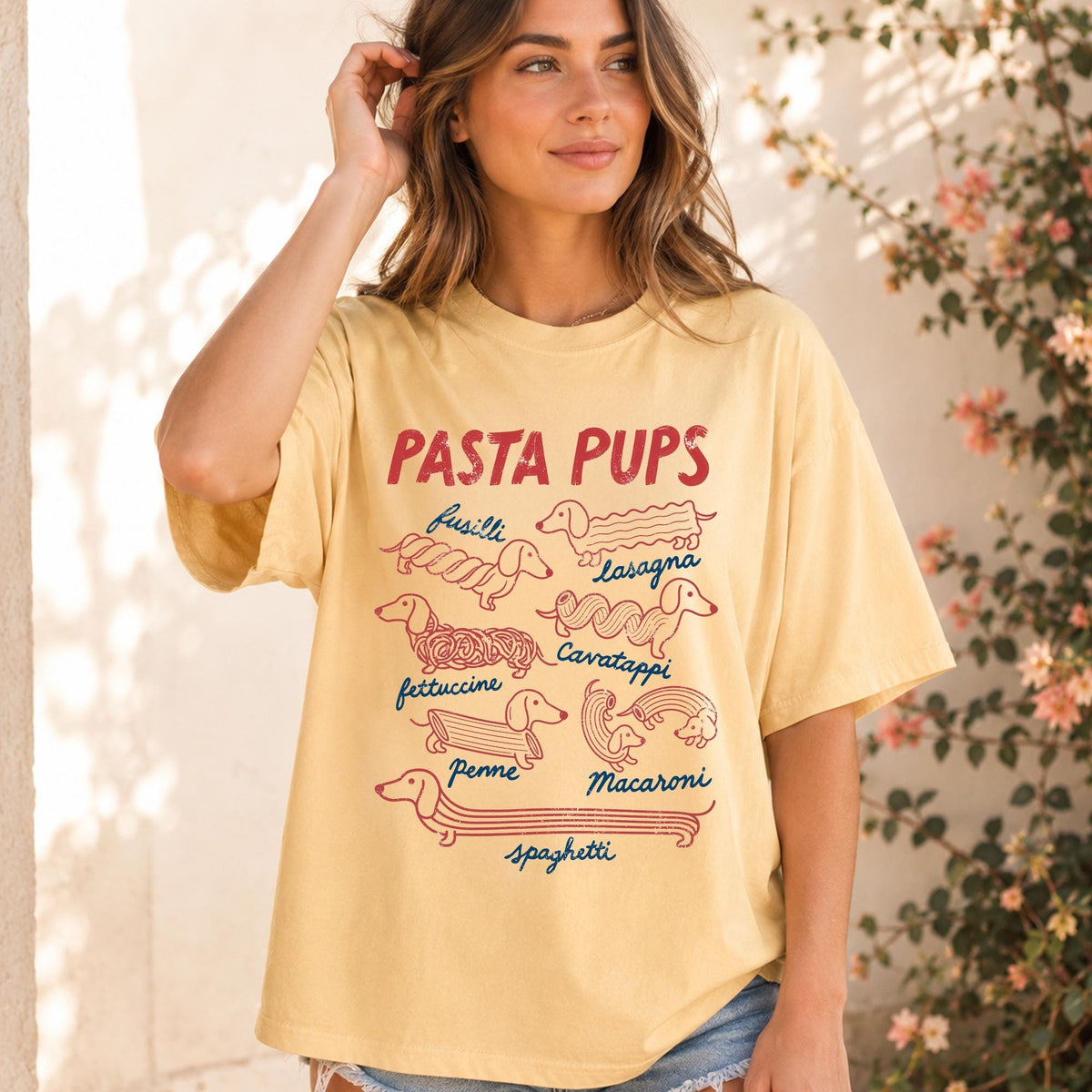 Comfort Colors Pasta Pups Shirt, Funny Dachshund Spagetti Shirt, Italian Foodie Gift