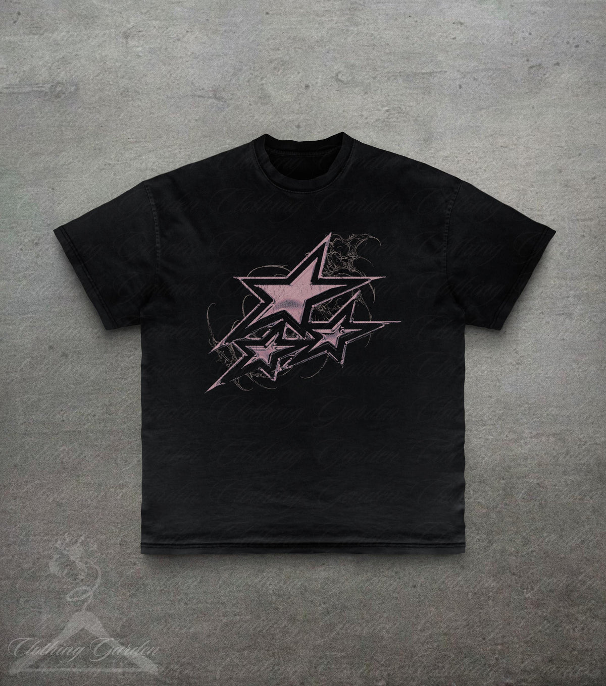Pink Stars Graphic T-Shirt in Black