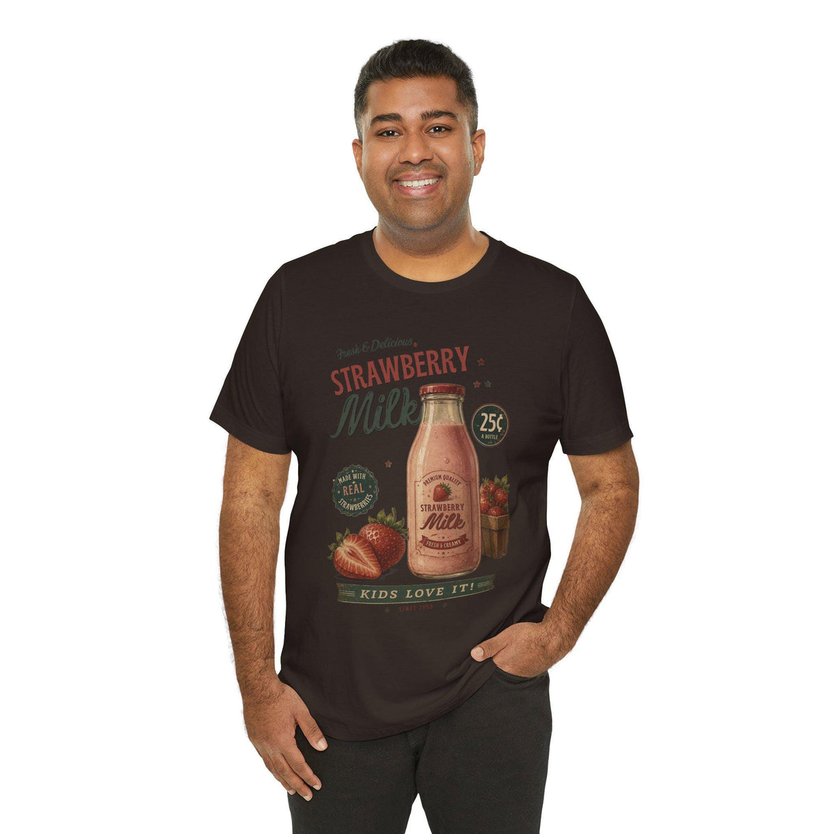 Vintage Strawberry Milk Graphic Tee | Retro 1950s Foodie Shirt