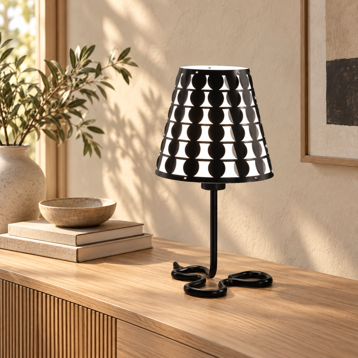 Black Geometric Metal Table Lamp, 16 in