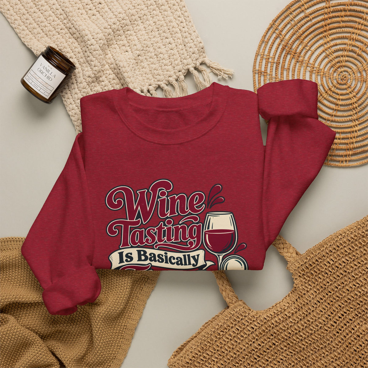 Flavor Research Club Sweatshirt in red, folded front view with printed design