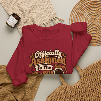 Refill Department Retro Sweatshirt in red, folded front view with printed design