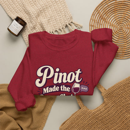 Pinot Group Chat Sweatshirt in red, folded front view with printed design