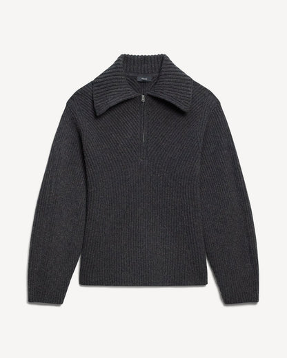 Ribbed Half-Zip Sweater in Felted Wool-Cashmere