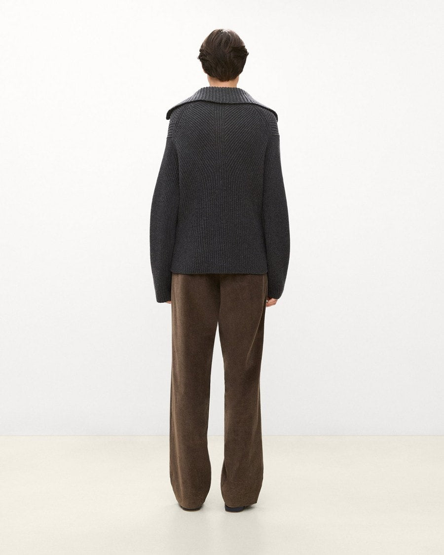 Ribbed Half-Zip Sweater in Felted Wool-Cashmere