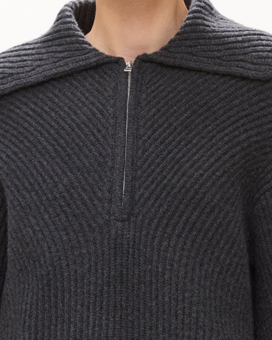 Ribbed Half-Zip Sweater in Felted Wool-Cashmere