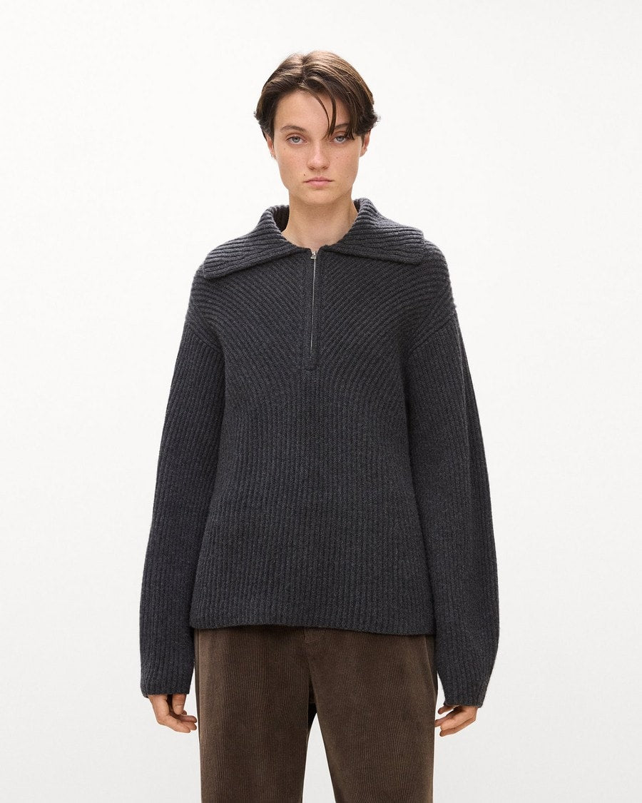 Ribbed Half-Zip Sweater in Felted Wool-Cashmere