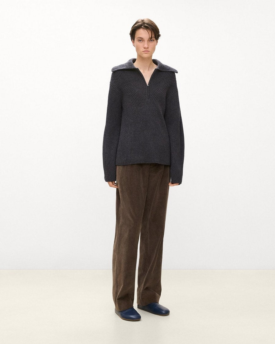 Ribbed Half-Zip Sweater in Felted Wool-Cashmere