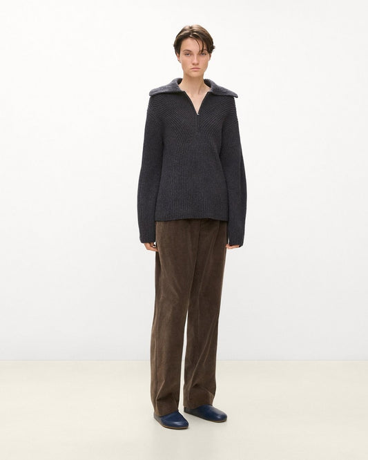 Ribbed Half-Zip Sweater in Felted Wool-Cashmere