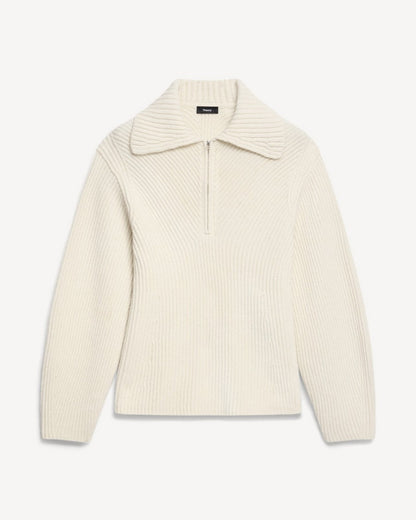 Ribbed Half-Zip Sweater in Felted Wool-Cashmere