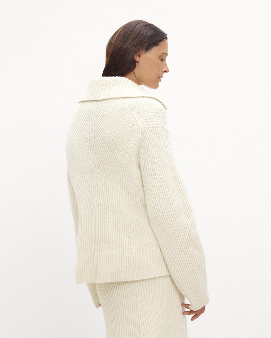 Ribbed Half-Zip Sweater in Felted Wool-Cashmere