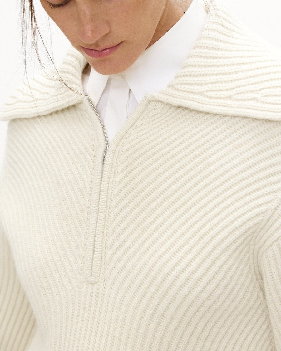 Ribbed Half-Zip Sweater in Felted Wool-Cashmere