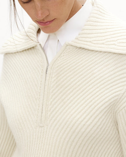 Ribbed Half-Zip Sweater in Felted Wool-Cashmere