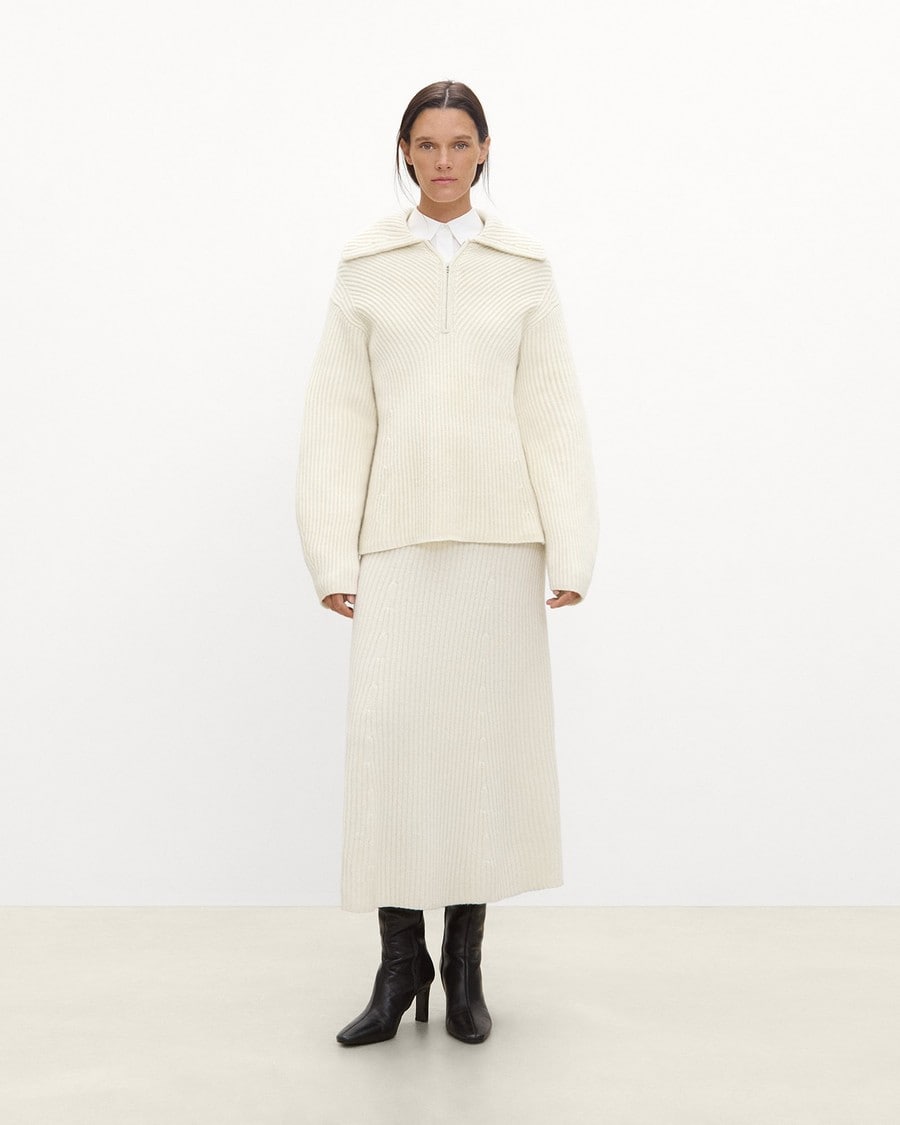 Ribbed Half-Zip Sweater in Felted Wool-Cashmere