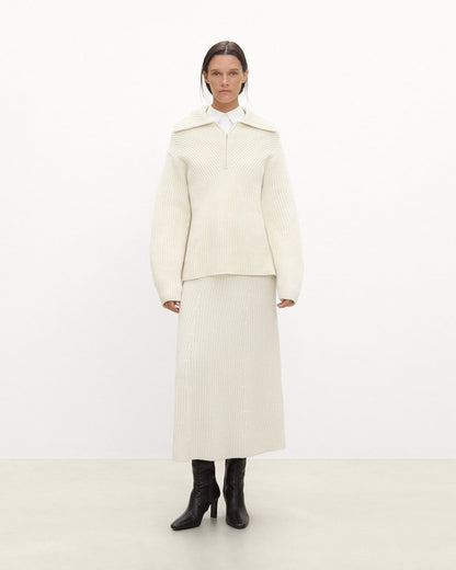 Ribbed Half-Zip Sweater in Felted Wool-Cashmere