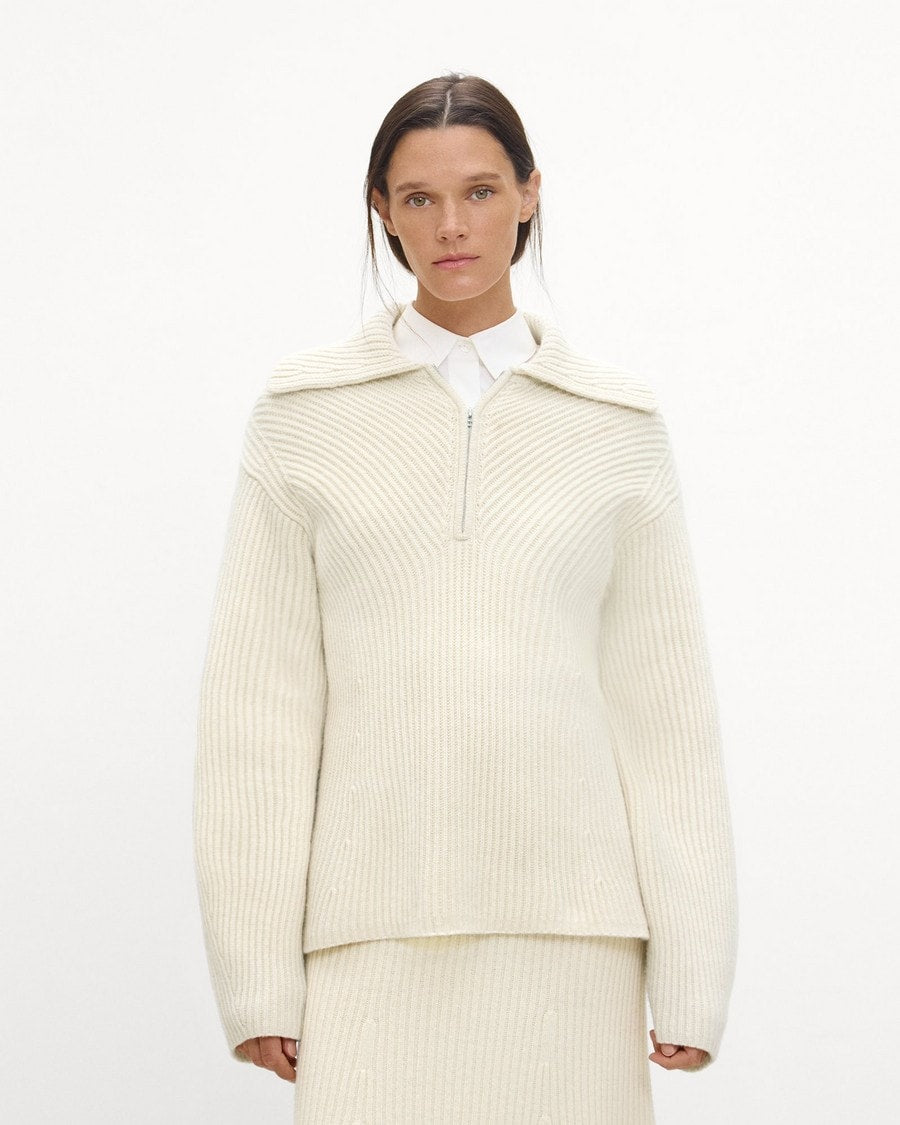 Ribbed Half-Zip Sweater in Felted Wool-Cashmere