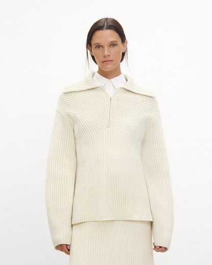 Ribbed Half-Zip Sweater in Felted Wool-Cashmere