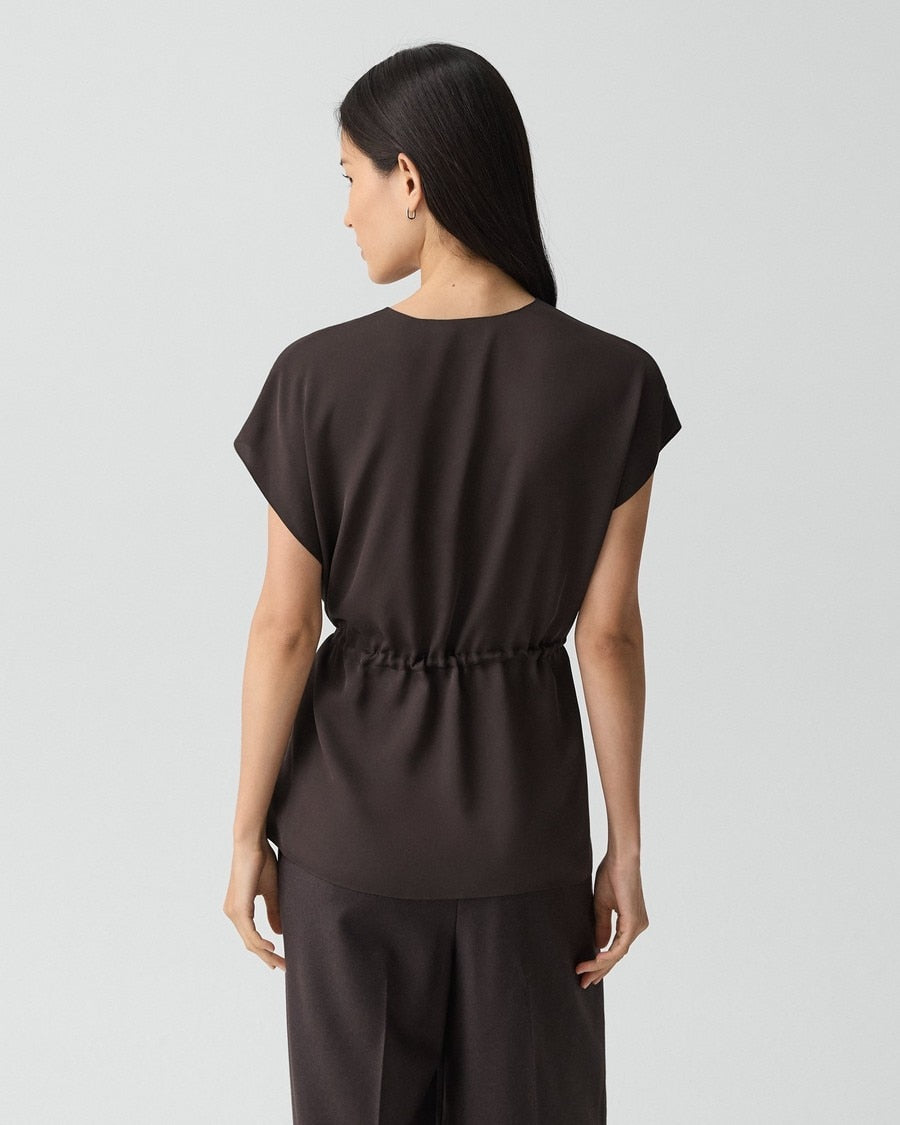 Short-Sleeve Wrap Top in Silk Georgette