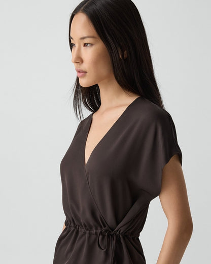 Short-Sleeve Wrap Top in Silk Georgette