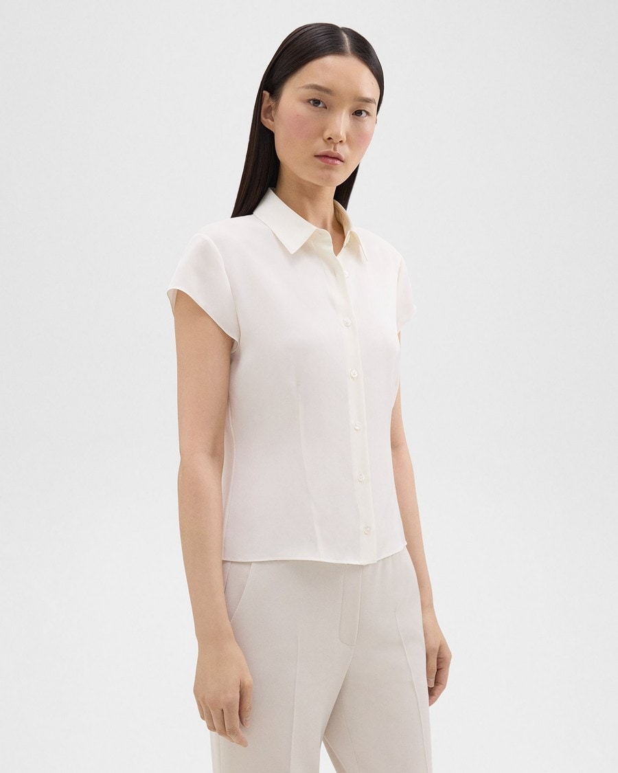 Cap Sleeve Shirt in Silk Georgette