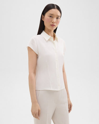 Cap Sleeve Shirt in Silk Georgette