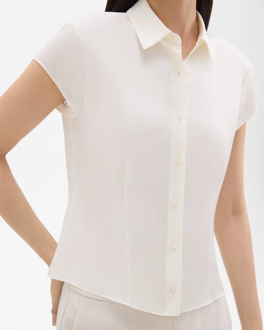 Cap Sleeve Shirt in Silk Georgette