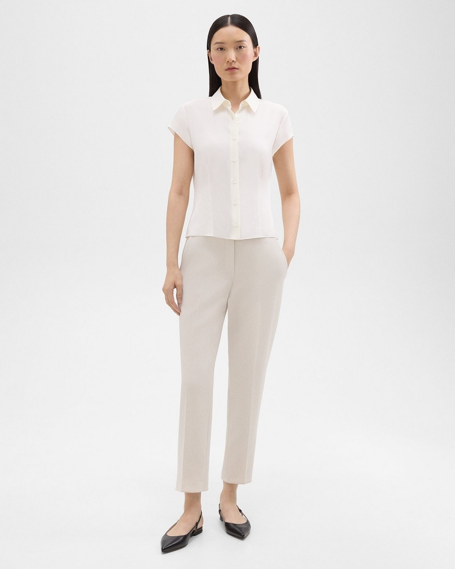 Cap Sleeve Shirt in Silk Georgette