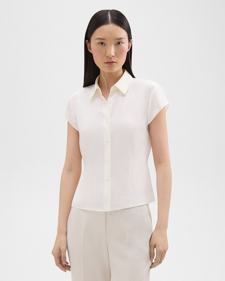 Cap Sleeve Shirt in Silk Georgette