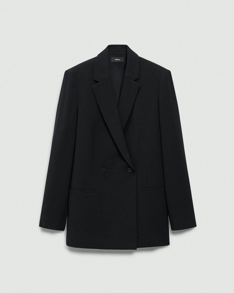 Relaxed Double-Breasted Blazer in Admiral Crepe