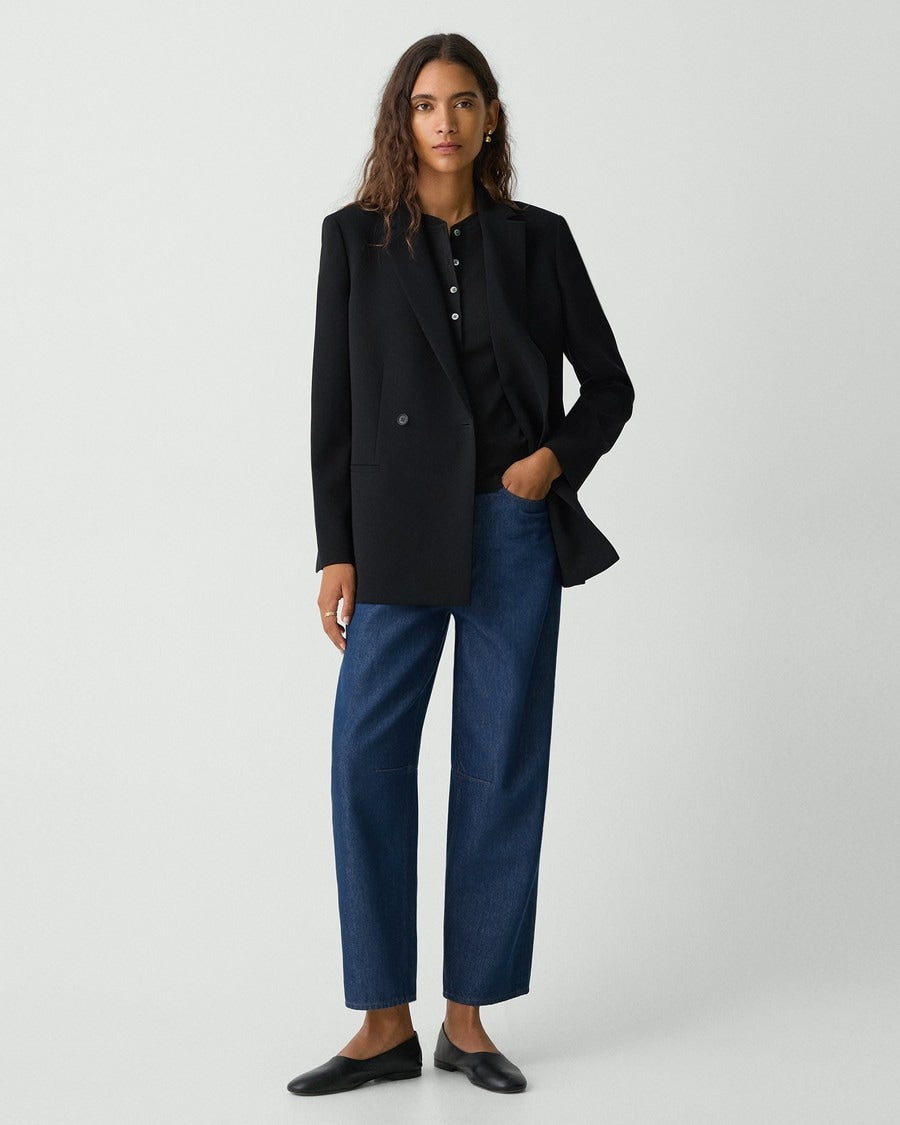 Relaxed Double-Breasted Blazer in Admiral Crepe