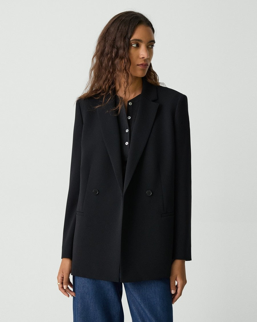 Relaxed Double-Breasted Blazer in Admiral Crepe