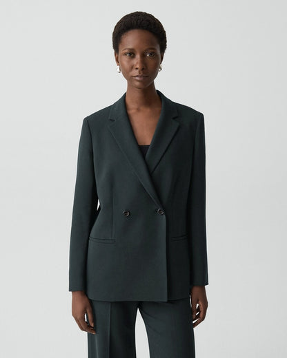 Relaxed Double-Breasted Blazer in Admiral Crepe