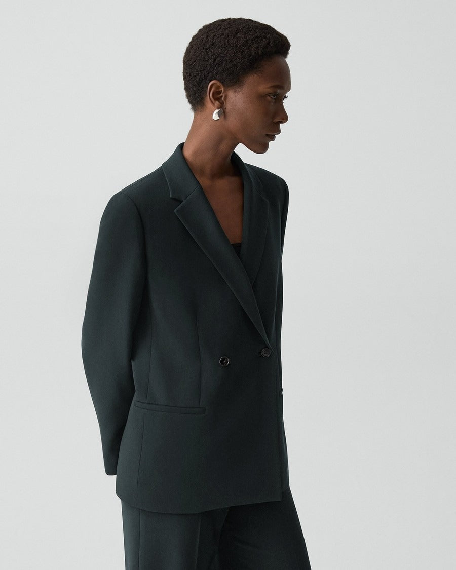 Relaxed Double-Breasted Blazer in Admiral Crepe