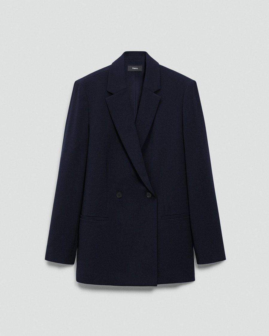 Relaxed Double-Breasted Blazer in Admiral Crepe