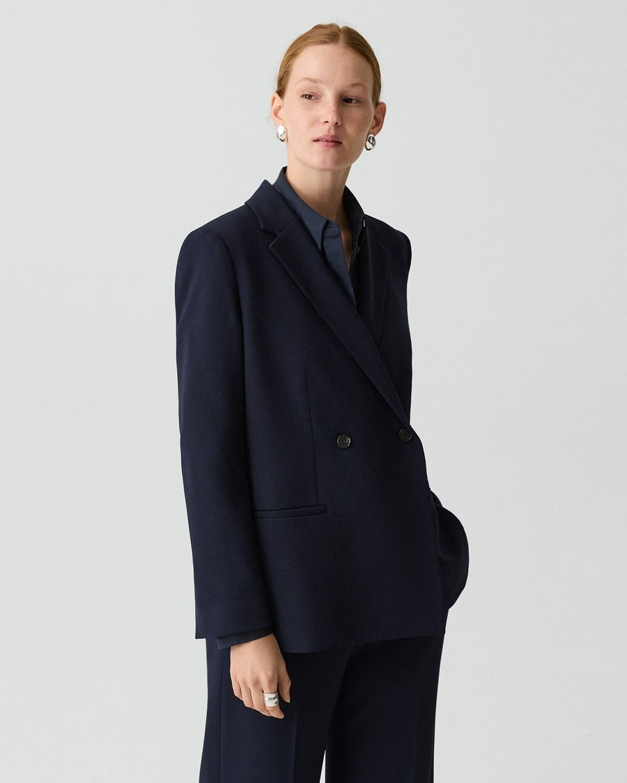 Relaxed Double-Breasted Blazer in Admiral Crepe