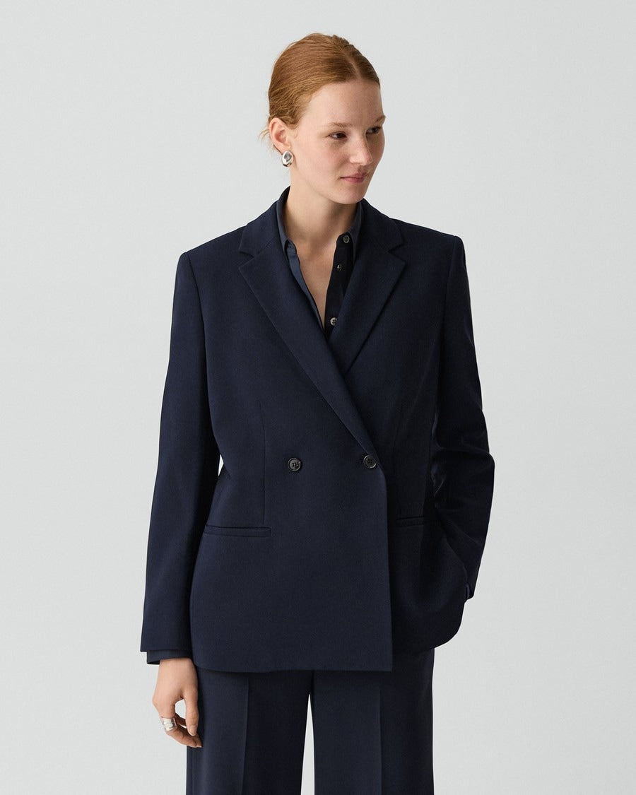 Relaxed Double-Breasted Blazer in Admiral Crepe