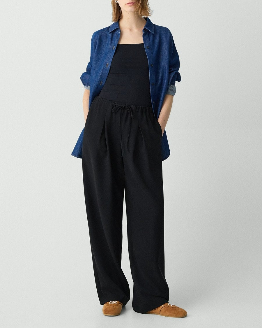 Pleated Pull-On Pant, 30'' in Admiral Crepe